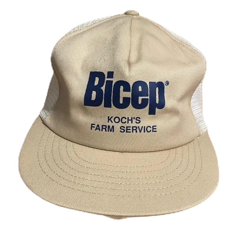 Vintage Bicep Mesh Snap Back Trucker Hat Made in USA Koch’s Farm Service